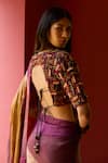 Shop_Medha_Purple Silk Embroidery, Beads V-neck Multi Color Saree And Blouse Set _Online_at_Aza_Fashions