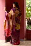 Shop_Medha_Purple Silk Embroidery, Beads V-neck Multi Color Saree And Blouse Set _at_Aza_Fashions