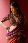 Medha_Purple Silk Embroidery, Beads V-neck Multi Color Saree And Blouse Set _Online
