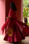 Shop_Medha_Maroon Silk, Chiffon Embroidery V-neck Multi Color Skirt Set With Dupatta _at_Aza_Fashions