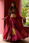 Buy_Medha_Maroon Silk, Chiffon Embroidery V-neck Multi Color Skirt Set With Dupatta _at_Aza_Fashions