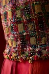 Shop_Medha_Maroon Silk, Cotton Beads V-neck Multi Color Skirt And Jacket Set _Online_at_Aza_Fashions