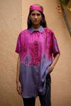 Buy_Medha_Pink Silk Embroidery Collared Handcrafted And Grey Shirt _at_Aza_Fashions