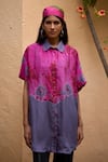 Buy_Medha_Pink Silk Embroidery Collared Handcrafted And Grey Shirt _Online_at_Aza_Fashions