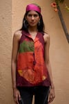 Buy_Medha_Multi Color Silk Embroidery Collared Handcrafted Shirt _at_Aza_Fashions