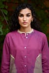 Medha_Pink Cotton Embroidery Round Neck And Grey Handcrafted Kurta Pant Set _Online_at_Aza_Fashions
