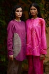 Buy_Medha_Pink Cotton Embroidery Round Neck And Grey Handcrafted Kurta Pant Set _Online_at_Aza_Fashions