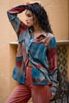 Buy_Medha_Blue Cotton Collared Handcrafted And Red Shirt _at_Aza_Fashions