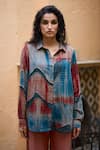 Shop_Medha_Blue Cotton Collared Handcrafted And Red Shirt _at_Aza_Fashions