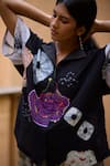 Medha_Black Cotton Embroidery, Beads Collared Handcrafted Designer Shirt _Online_at_Aza_Fashions