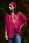Buy_Medha_Pink Silk Embroidery Collared Handcrafted Shirt _at_Aza_Fashions