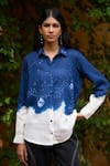 Buy_Medha_Blue Cotton Embroidery Collared And White Handcrafted Shirt _at_Aza_Fashions