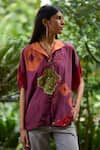 Buy_Medha_Purple Silk Sequins, Embroidery Collared Plum Handcrafted Shirt _Online_at_Aza_Fashions