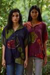 Buy_Medha_Blue Silk Embroidery, Beads Collared Deep Handcrafted Designer Shirt _Online_at_Aza_Fashions