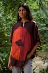 Buy_Medha_Brown Silk Embroidery Collared Abstract Print Shirt _at_Aza_Fashions