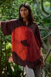 Shop_Medha_Brown Silk Embroidery Collared Abstract Print Shirt _at_Aza_Fashions