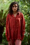 Buy_Medha_Orange Silk Embroidery Collared Shirt _at_Aza_Fashions