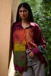 Buy_Medha_Red Silk Embroidery Collared Multi Color Pure Shirt _at_Aza_Fashions
