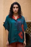 Buy_Medha_Teal Silk Embroidery Collared Blue Handcrafted Shirt _at_Aza_Fashions