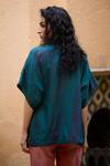Shop_Medha_Teal Silk Embroidery Collared Blue Handcrafted Shirt _at_Aza_Fashions