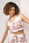 Shop_Rimi Nayak_Pink Polyester, Rayon Collared Hydrangea Printed Crop Top _Online_at_Aza_Fashions