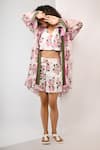 Buy_Rimi Nayak_Pink Viscose, Georgette Collared Hydrangea Printed Overlay Shirt _at_Aza_Fashions