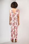 Shop_Rimi Nayak_Pink Viscose, Crepe Pearls V-neck Hydrangea Printed Draped Maxi Dress _at_Aza_Fashions
