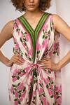 Buy_Rimi Nayak_Pink Viscose, Crepe Pearls V-neck Hydrangea Printed Draped Maxi Dress _Online_at_Aza_Fashions