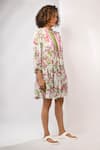 Buy_Rimi Nayak_White Georgette, Viscose Round Neck Bougainvillea Printed Tiered Dress _Online_at_Aza_Fashions