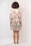 Shop_Rimi Nayak_White Georgette, Viscose Round Neck Bougainvillea Printed Tiered Dress _at_Aza_Fashions