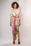 Buy_Rimi Nayak_Pink Viscose, Crepe Pearls Collared Bougainvillea Printed Draped Shirt Dress _Online_at_Aza_Fashions