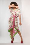 Buy_Rimi Nayak_Pink Viscose, Crepe Pearls Collared Bougainvillea Printed Draped Shirt Dress _at_Aza_Fashions