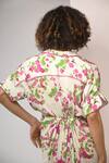 Buy_Rimi Nayak_Pink Viscose, Crepe Pearls Collared Bougainvillea Printed Draped Shirt Dress 