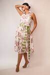 Buy_Rimi Nayak_Pink Polyester, Rayon Pearls Collared Bougainvillea Printed Summer Dress _at_Aza_Fashions