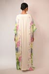 Shop_Rimi Nayak_White Viscose, Crepe Pearls V-neck Floral Printed Kaftan With Detailing _at_Aza_Fashions