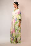 Buy_Rimi Nayak_White Viscose, Crepe Pearls V-neck Floral Printed Kaftan With Detailing _Online_at_Aza_Fashions