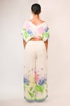 Shop_Rimi Nayak_White Viscose, Crepe Pearls V-neck Floral Printed Top And Trouser Set _at_Aza_Fashions