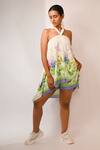 Rimi Nayak_White Viscose Hydrangea Printed Designer Shorts _Online_at_Aza_Fashions