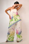 Buy_Rimi Nayak_White Viscose, Crepe Embroidery Hydrangea Printed Trousers _at_Aza_Fashions