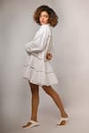 Rimi Nayak_White Cotton, Linen Pearls Collared Tiered Dress With Organza Details _Online_at_Aza_Fashions