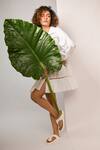 Buy_Rimi Nayak_White Cotton, Linen Pearls Collared Tiered Dress With Organza Details _Online_at_Aza_Fashions