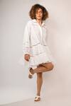 Shop_Rimi Nayak_White Cotton, Linen Pearls Collared Tiered Dress With Organza Details _Online_at_Aza_Fashions