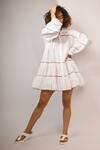 Buy_Rimi Nayak_White Cotton, Linen Pearls Collared Tiered Dress With Organza Details _at_Aza_Fashions