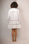 Shop_Rimi Nayak_White Cotton, Linen Pearls Collared Tiered Dress With Organza Details _at_Aza_Fashions