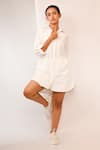 Buy_Rimi Nayak_White Polyester, Rayon Pearls Collared Shirt Dress With Beads _at_Aza_Fashions