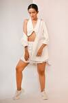 Buy_Rimi Nayak_White Polyester, Rayon Front Box Pleated Shorts _at_Aza_Fashions