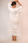 Shop_Rimi Nayak_White Cotton, Linen Pearls V-neck Long Dress With Organza Details _at_Aza_Fashions