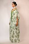 Rimi Nayak_Blue Viscose, Crepe Pearls V-neck Hygrangea Printed Maxi Dress _Online_at_Aza_Fashions