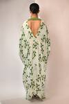 Shop_Rimi Nayak_Blue Viscose, Crepe Pearls V-neck Hygrangea Printed Maxi Dress _at_Aza_Fashions