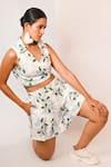 Buy_Rimi Nayak_Blue Polyester, Rayon Collared Hydrangea Printed Crop Top _Online_at_Aza_Fashions